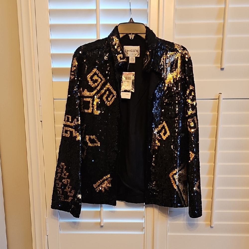 Chico's Black and Gold Sequin Celebration Blazer